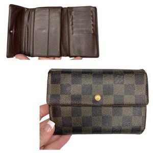 Authentic Louis Vuitton Damier Ebene Classic Trifold Wallet Leather Brown & Tan